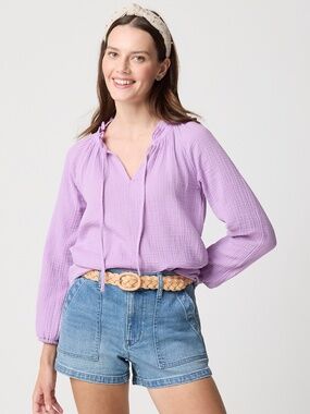 NWT J.Crew Factory Petite Long-sleeve Gauze Tie-neck Top